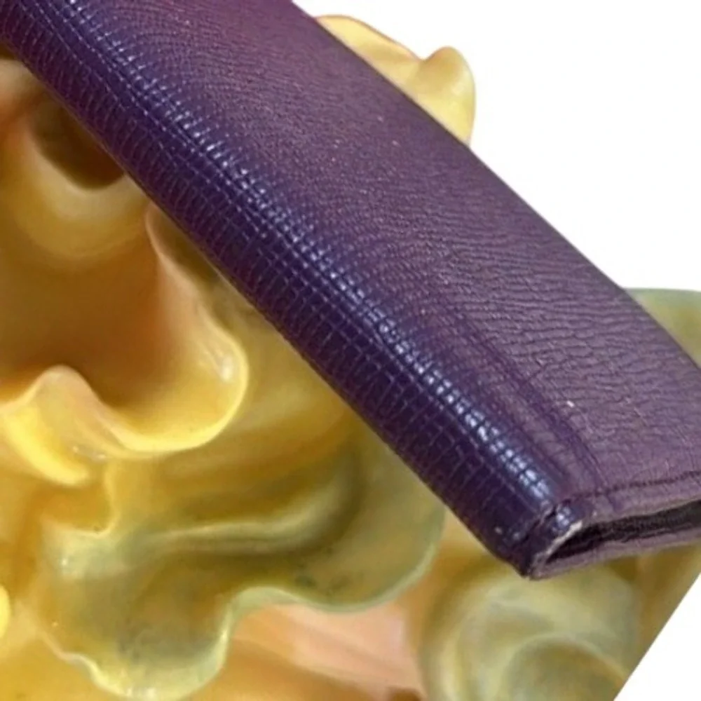 MCM Long Slim Wallet Purple Textured Leather Bifold Gold Logo Luxury